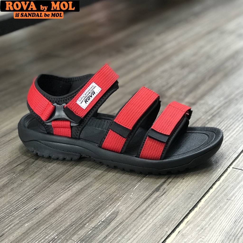 Giày sandal nam hiệu Rova siêu bền 3 quai ngang đế cao su quai dù đi làm đi học màu đỏ mã RV183-1