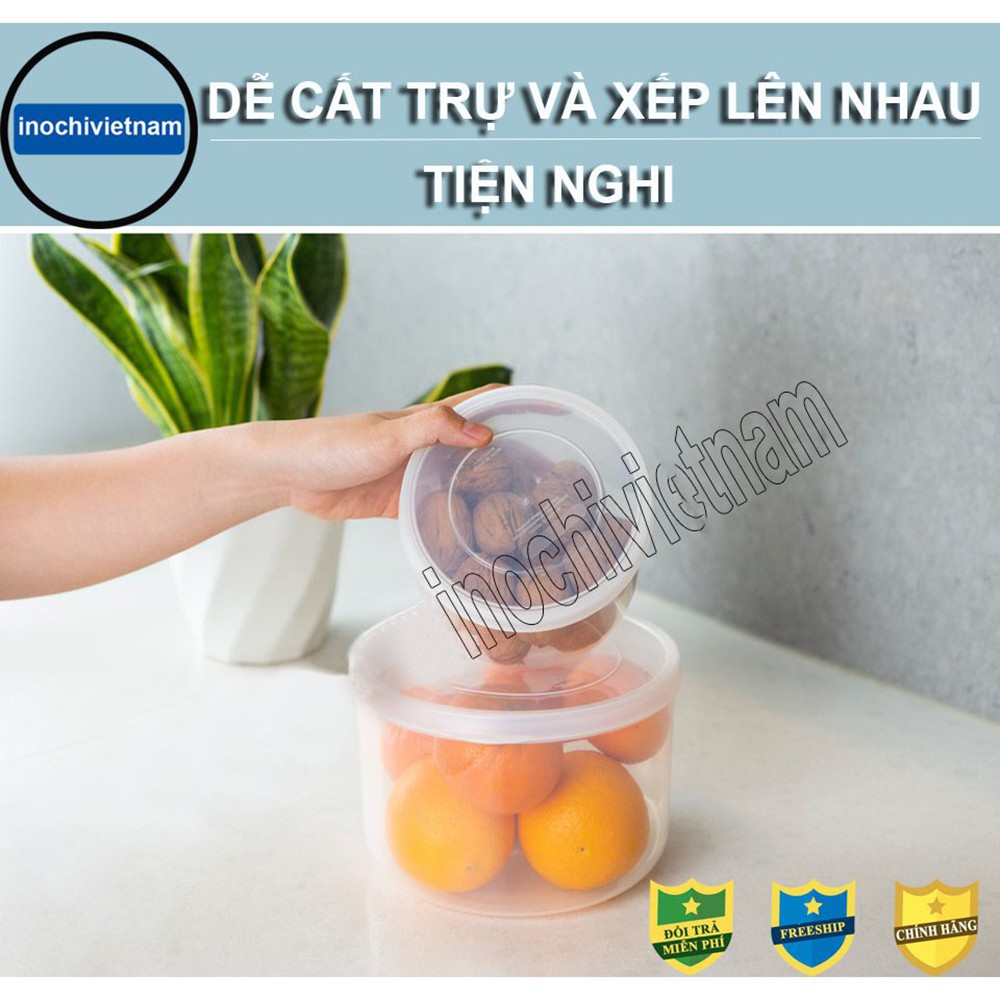 Bộ 3 Hộp Nhựa Tròn Có Nắp Inochi Đựng Thức Ăn Mang Đi, Gọn Gàng, Thiết Kế Trong Suốt, Bền Kín. Giữ Nhiệt, Công Nghệ Nhật