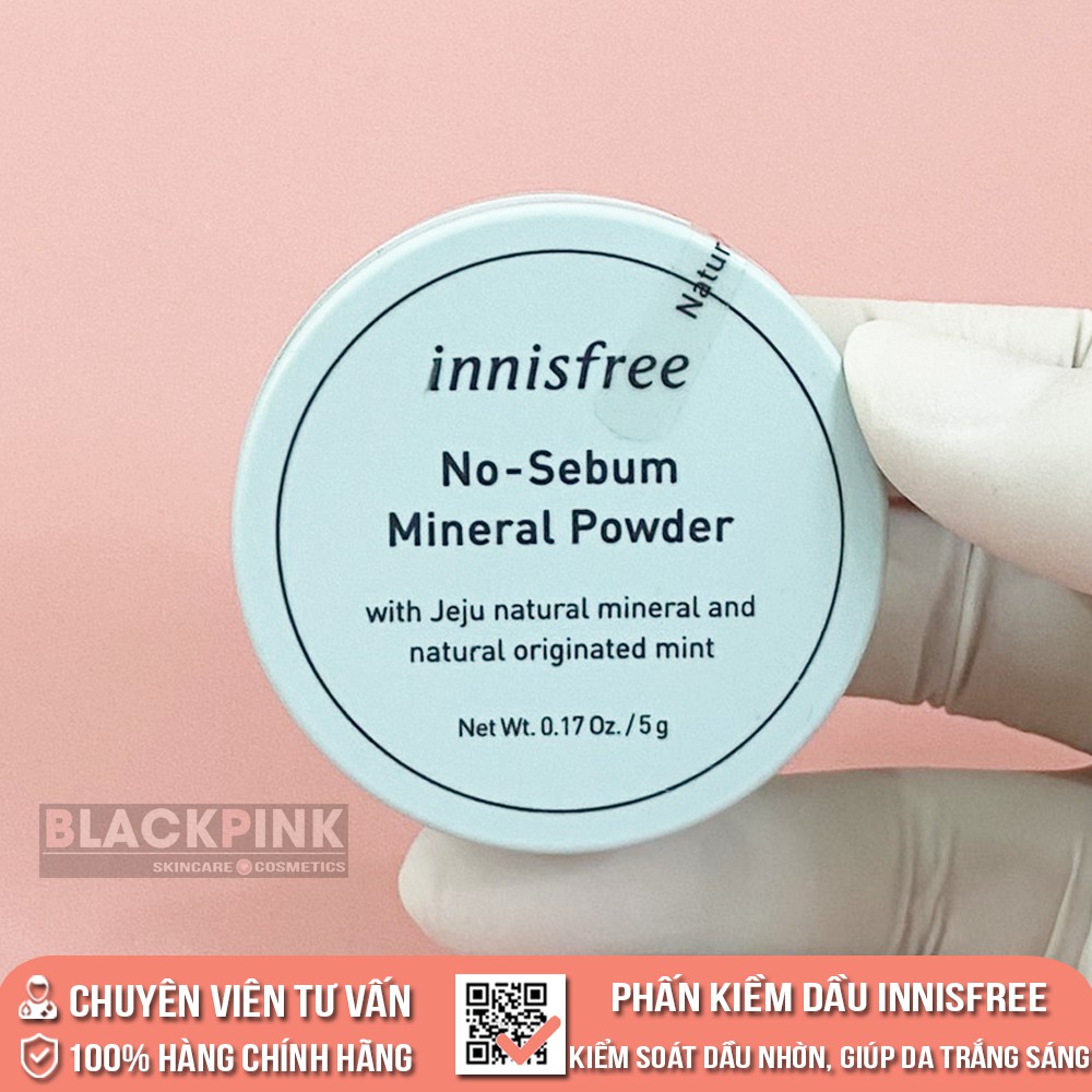 Phấn phủ kiềm dầu Innisfree No Sebum Mineral, Blur Powder dạng bột mịn chiết xuất tự nhiên giúp da mịn mướt, căng bóng