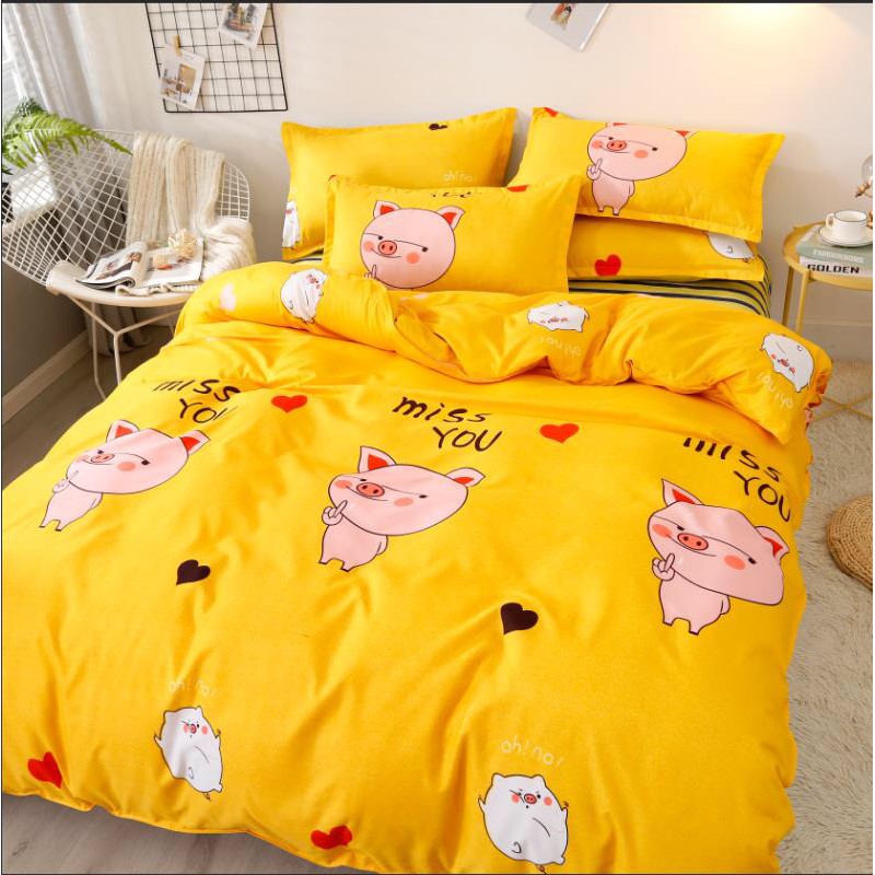 Bộ chăn ga gối Poly Cotton - Lợn Vàng