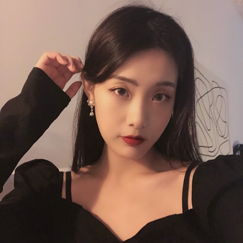 Bông tai MANYUE hình trái tim đính đá lấp lánh và ngọc trai giả phong cách retro