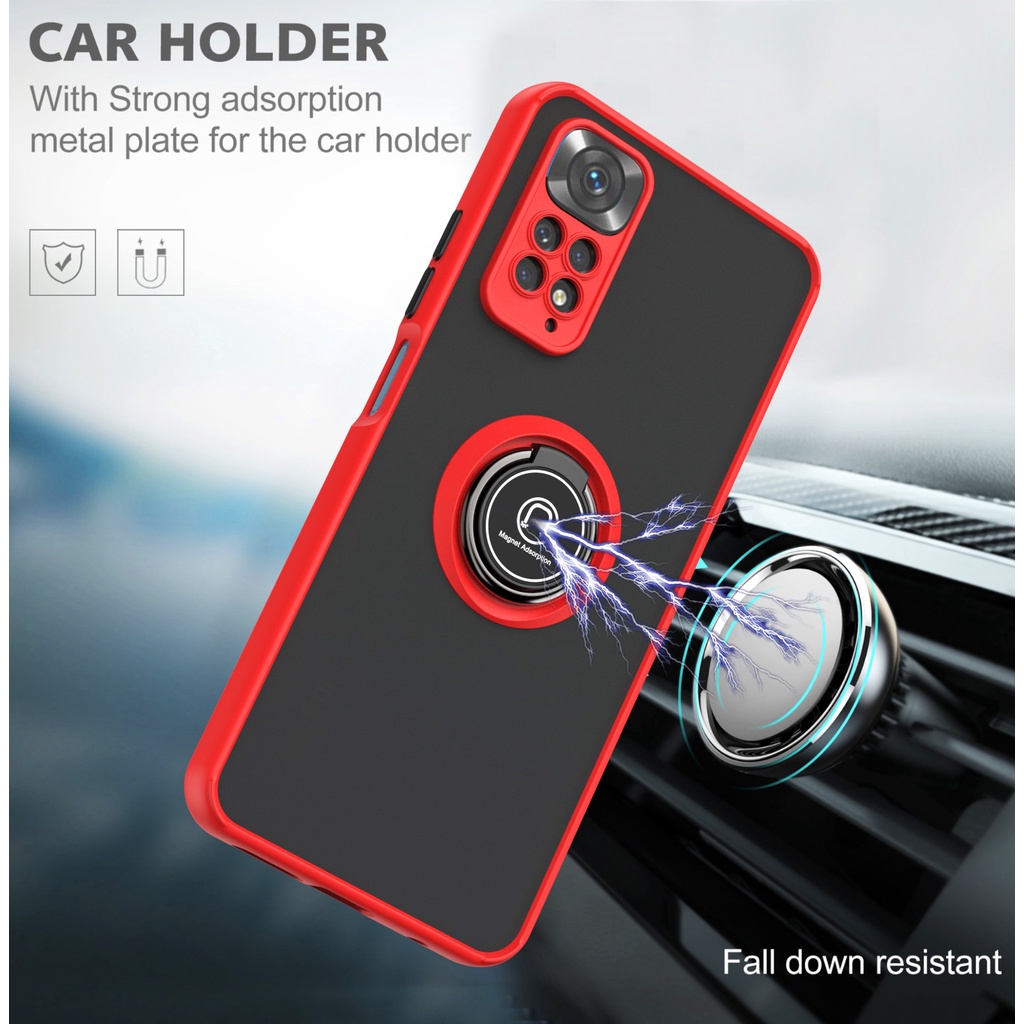 Ốp Điện Thoại Dạng Giáp Cứng Nhám Chống Sốc Có Vòng Đỡ Nam Châm Cho Xiaomi Redmi Note 11 11S 10 10S 9 Pro 4G 5G Note11