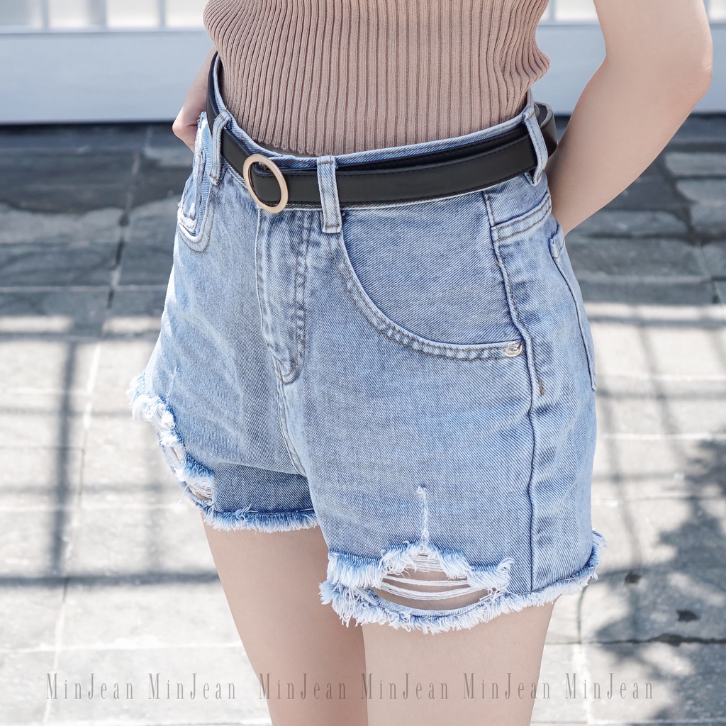 Quần Short Jean Nữ Dáng Chữ A MinJean MS22 Xanh Tôn Dáng, Quần Sooc Bò Lưng Cao Siêu Hack Dáng Cute