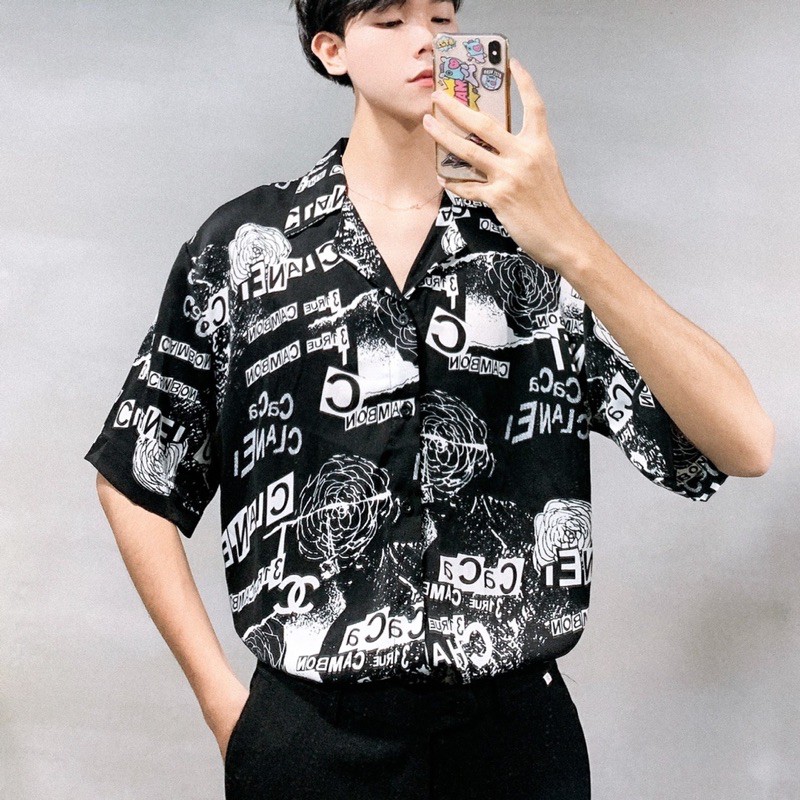 [ảnh thật shop chụp] Áo sơmi lụa tay ngắn unisex