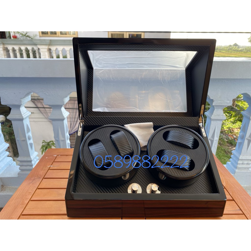 Hộp xoay đồng hồ cơ 4 xoay, 5 chế độ xoay+đèn Led+dừng đóng mở nắp Hộp xoay,Lắc tích cót đồng hồ cơ Winder Watch
