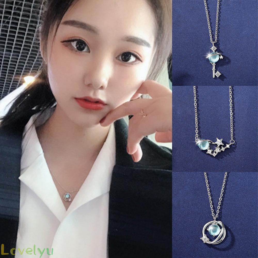 【Ready Stock】Blue Glass Planet Necklace Crystal Diamante Women Girl Korea Fashion Accessory@New