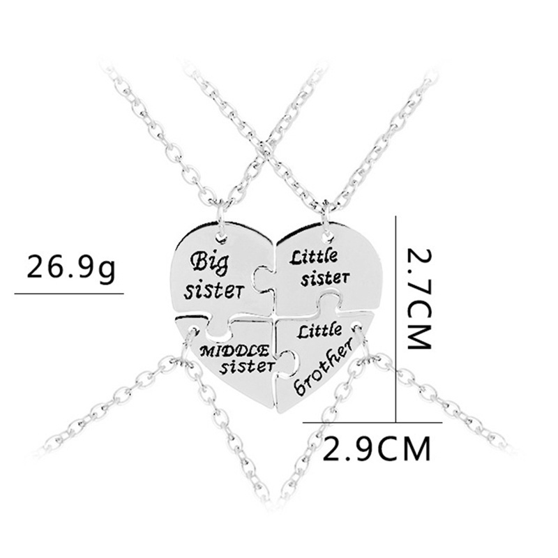 Set 4 Vòng cổ chị em mặt trái tim chạm khắc chữ Sister 4