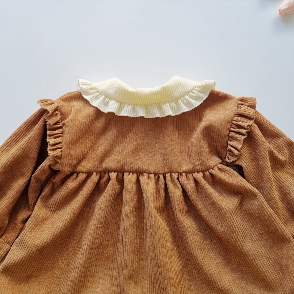 Đầm bé gái chất liệu nhung tăm cao cấp mềm mịn ⚡𝗙𝗥𝗘𝗘𝗦𝗛𝗜𝗣⚡ Váy bé gái siêu xinh màu nâu tây sang trọng
