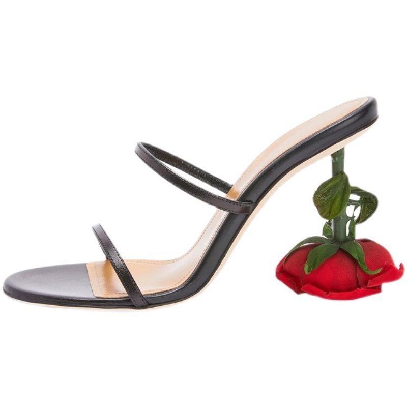 Giày Sandal Cao Gót Hở Ngón Đính Hoa Hồng Phong Cách Thời Trang Mới 2022 Dành Cho Nữ