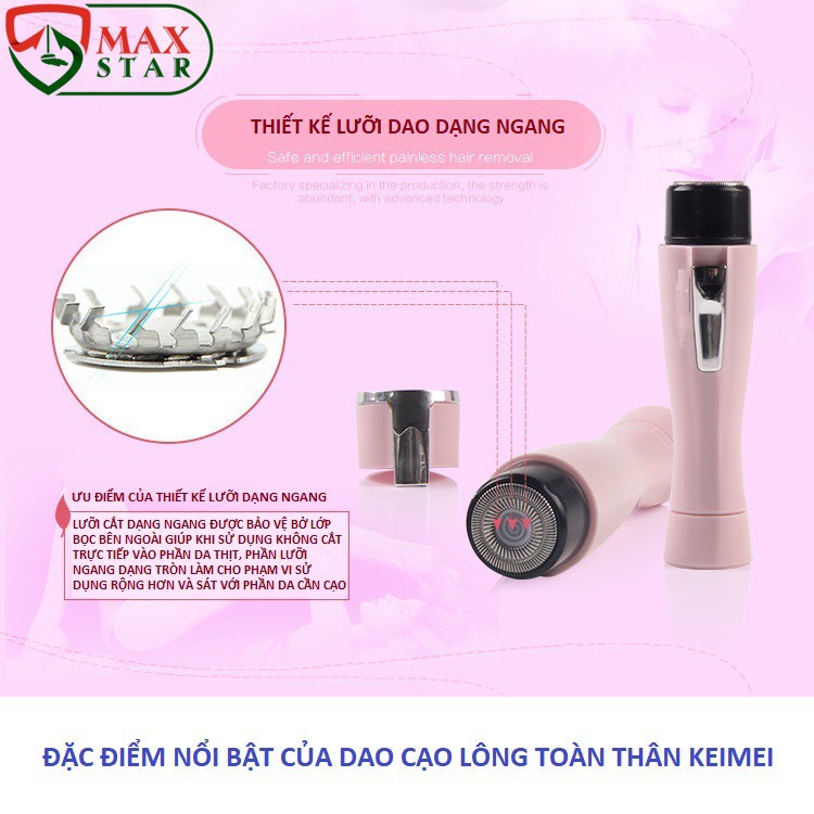 Máy cạo lông toàn thân mini chính hãng KEMEI Máy cạo lông vùng kín lông mày lông nách lông mặt lông mũi ✅