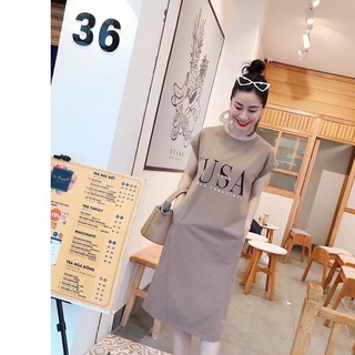 đầm suông in chữ u..s.a chất cotton