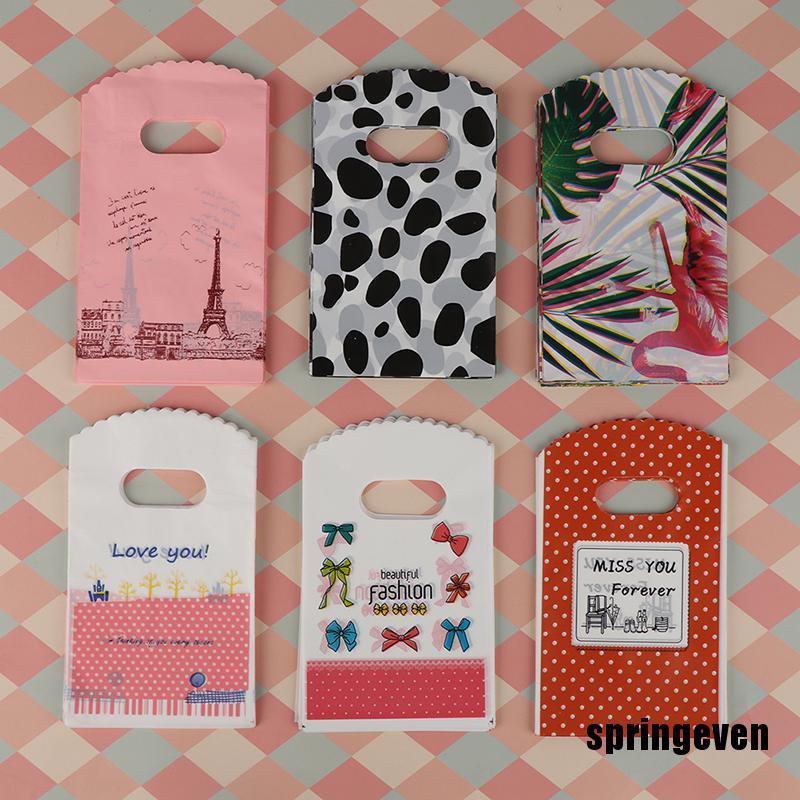 Set 50 Túi Mua Sắm Mini 9 * 15cm Có Tay Cầm Bằng Nhựa