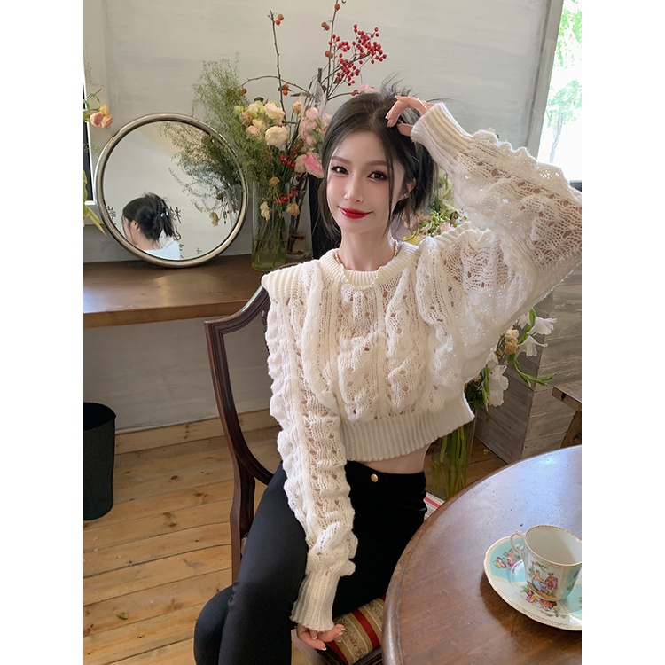 Áo Len Tay Dài Mỏng Dạng Xoắn Thời Trang Hàn Quốc Cho Nữ