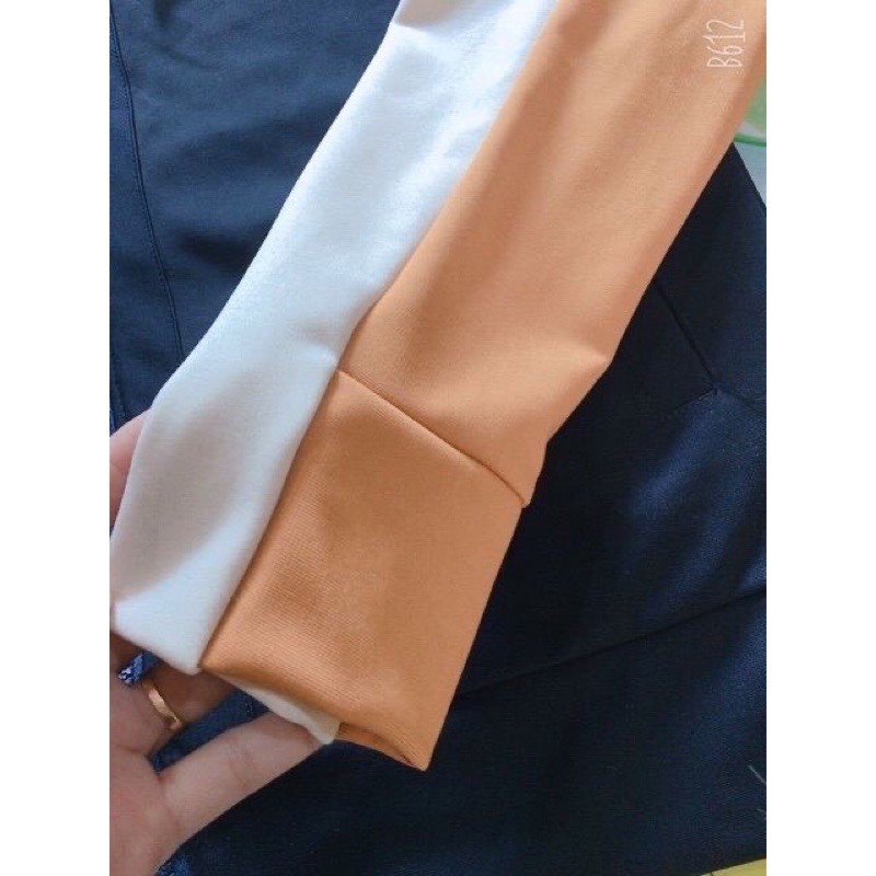 [Mã WASTMAY giảm 15% tối đa 30K đơn 150K] Áo khoác nữ bomber dài tay tím than tay phối cam 1 màu | BigBuy360 - bigbuy360.vn