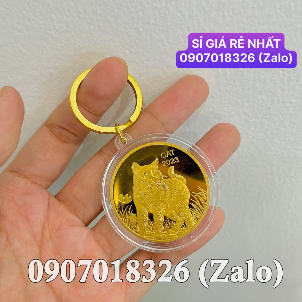 Móc treo balo, chìa khóa Xu Hình Con Mèo Vàng từ Úc lì xì Tết sang trọng