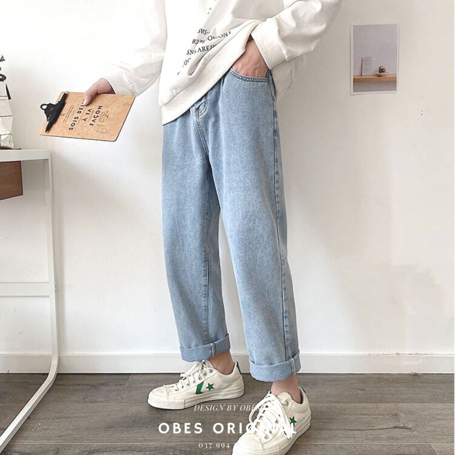 [Mã FAGREAT245 giảm 8% tối đa 50K đơn từ 250K] [OBES] Quần jeans xanh trơn Regular-fit Jeans mã QT208