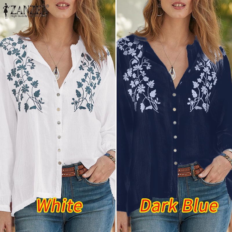 Áo sơ mi Zanzea dài tay họa tiết thêu thời trang cho nữ
