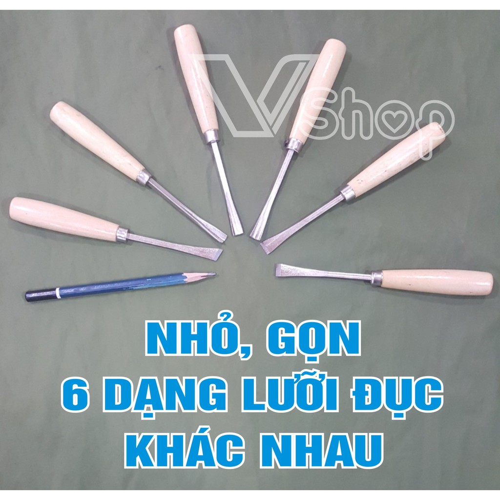 [Mã INCUBACK1416 hoàn 20K xu đơn 50K] BỘ ĐỤC, ĐIÊU KHẮC GỖ CHUYÊN DỤNG. 6 MÓN