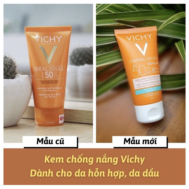 [ HÀNG CÓ SẴN] Kem chống nắng không màu không gây nhờn rít Vichy Ideal Soleil Mattifying Face Fluid Dry Touch 50ml