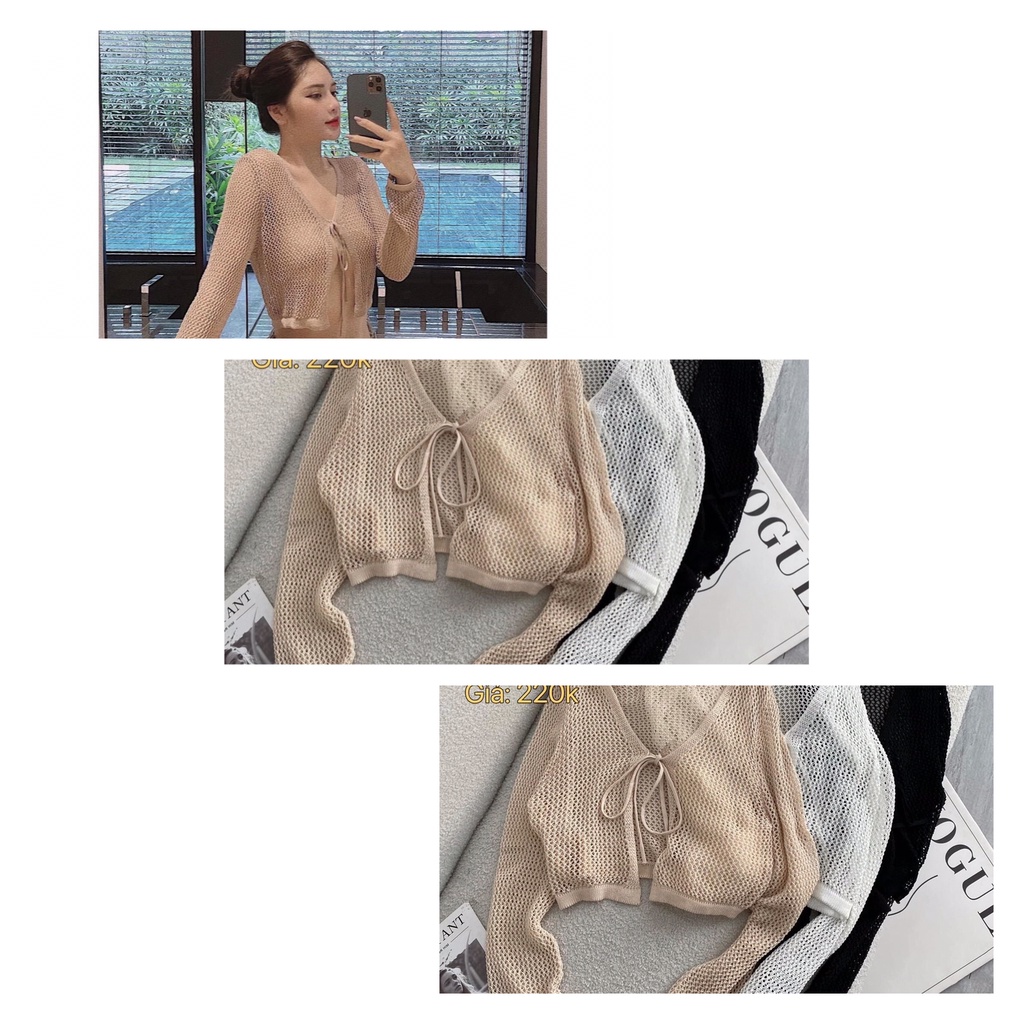 ÁO CADIGAN KHOÁC LƯỚI BUỘC DÂY TRƯỚC NGỰC 3 MÀU FREESIZE