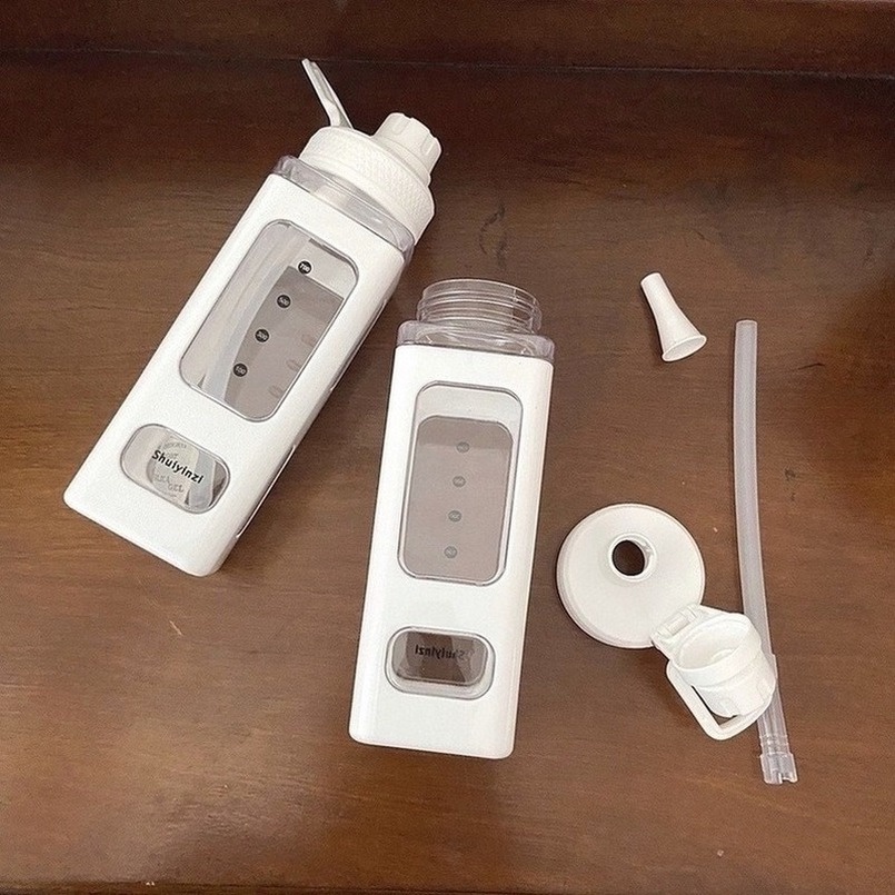 700Ml/900Ml Bình nước nhựa có ống hút Hàn quốc Vuông Gấu Chai Nước Công Suất Lớn Sinh Viên Chai Xách Tay Chai Với Rơm Rơm Nhựa Nước Chai BPA Miễn