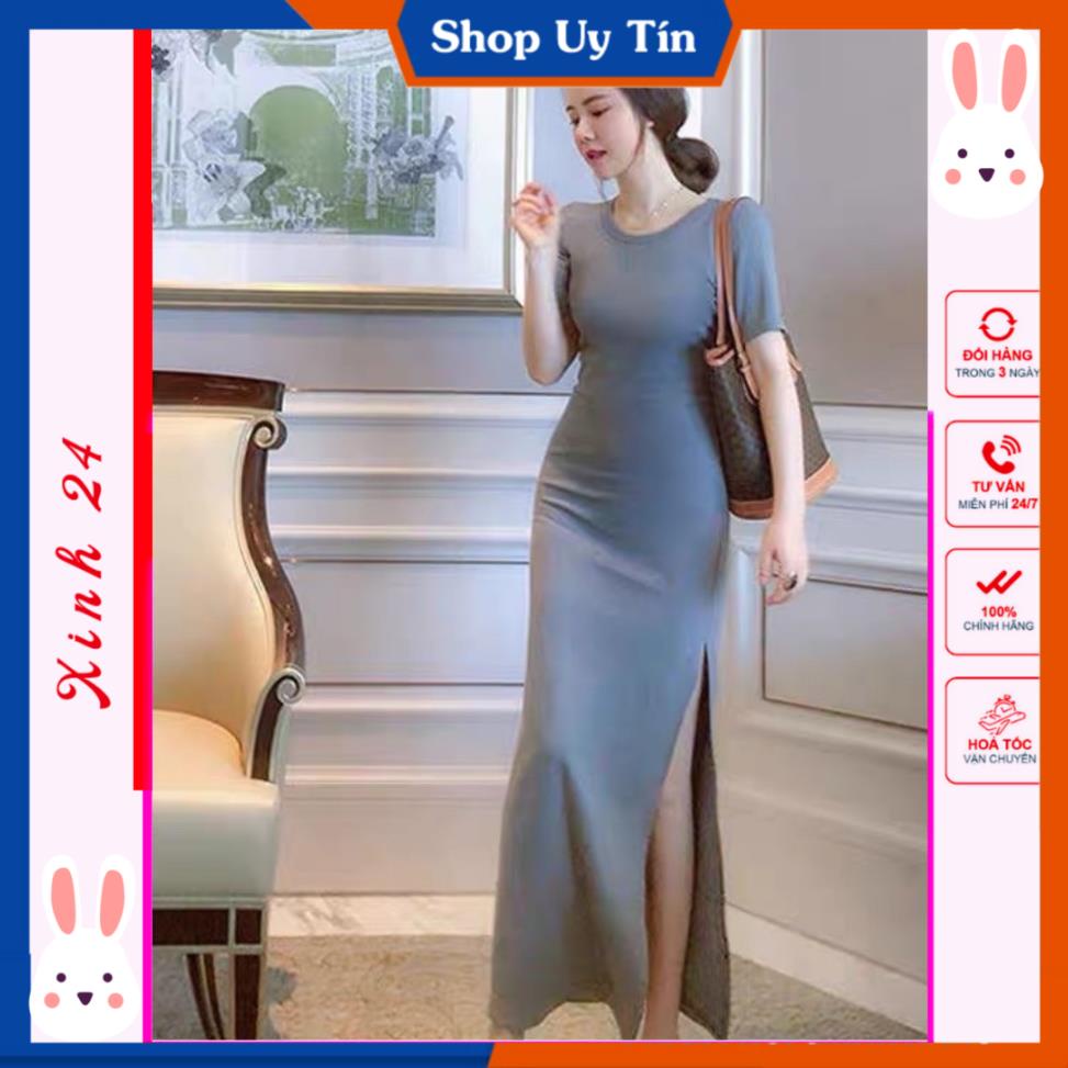 Đầm body tay ngắn / váy dáng dài xẻ quyến rũ [Ảnh thật kèm video]