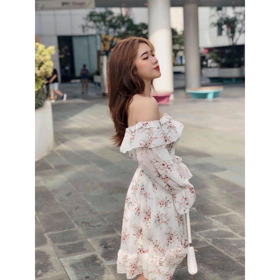 [Mã FAGREEN1505 giảm tới 30K đơn 99K] [Ảnh thật/ Sẵn] Đầm - Váy hoa nhí trễ vai bèo dài tay chun eo ulzzang | BigBuy360 - bigbuy360.vn