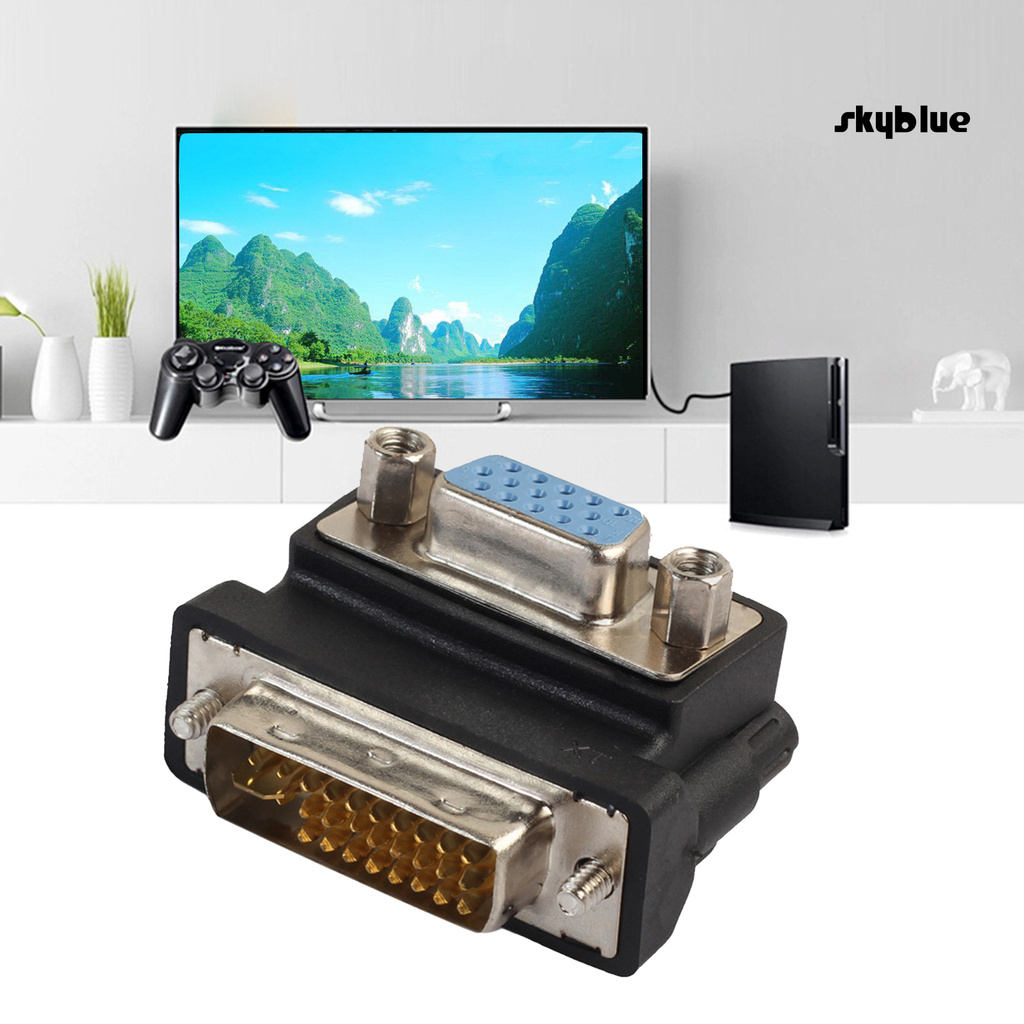 [SK]Mini 90 Degree Elbow Right Angle DVI-I 24+5 Male to VGA 15 Pin Female HDMI-compatible Convertor Adapter for Monitor Laptop TV