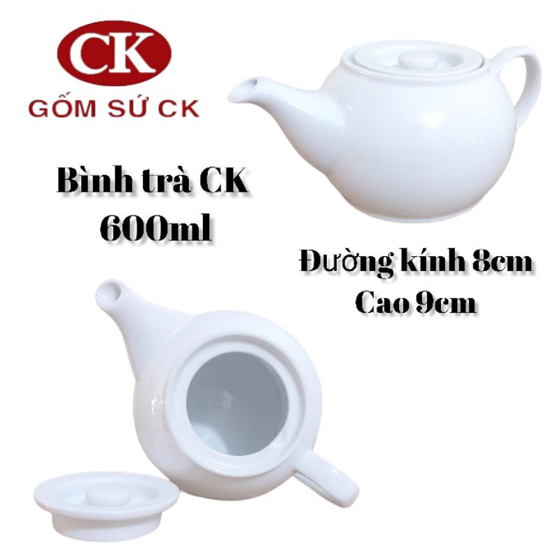 Bình pha trà gốm sứ CK Việt Nam 600ml - mẫu dẹp