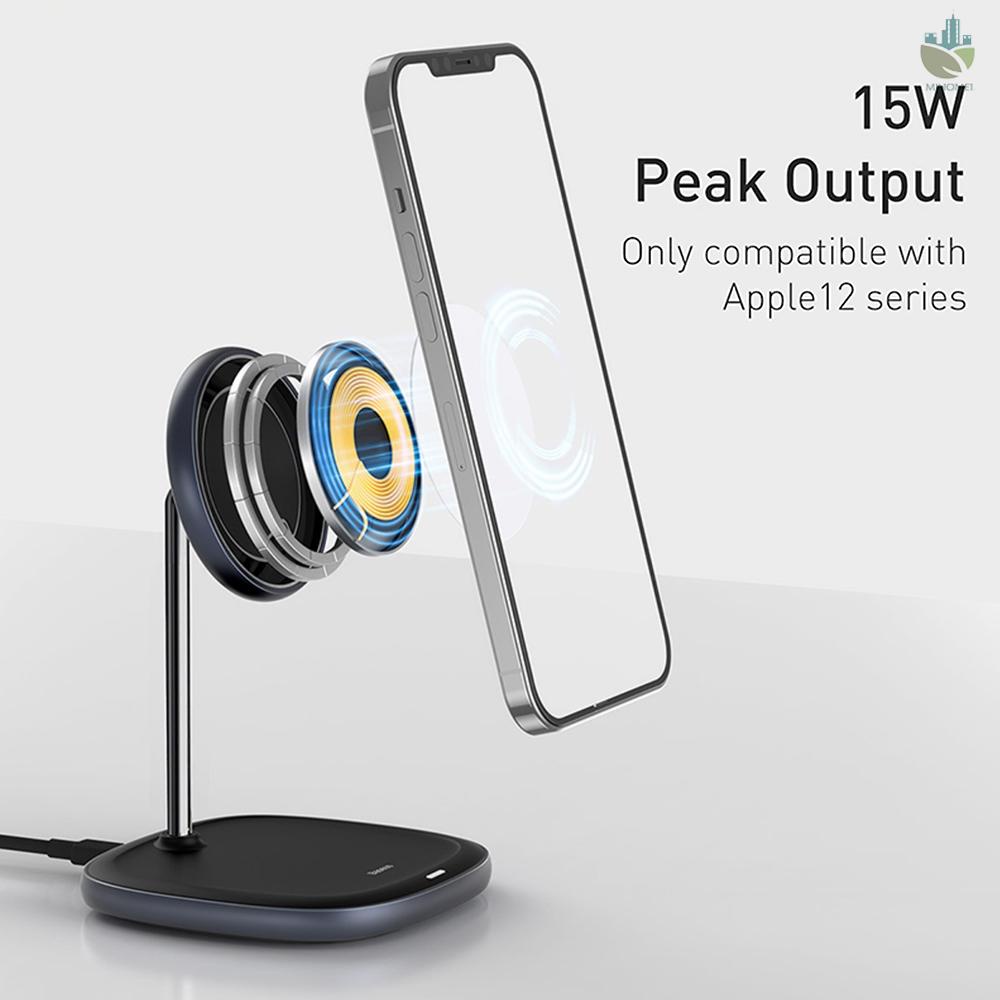 M Baseus Magnetic Desktop Bracket Wireless Charger For iPhone 12 series 15W Quick Wireless Charging Magnetic Alignment Desktop Phone Holder Storage Bracket Fast Charging Pad BS-W519