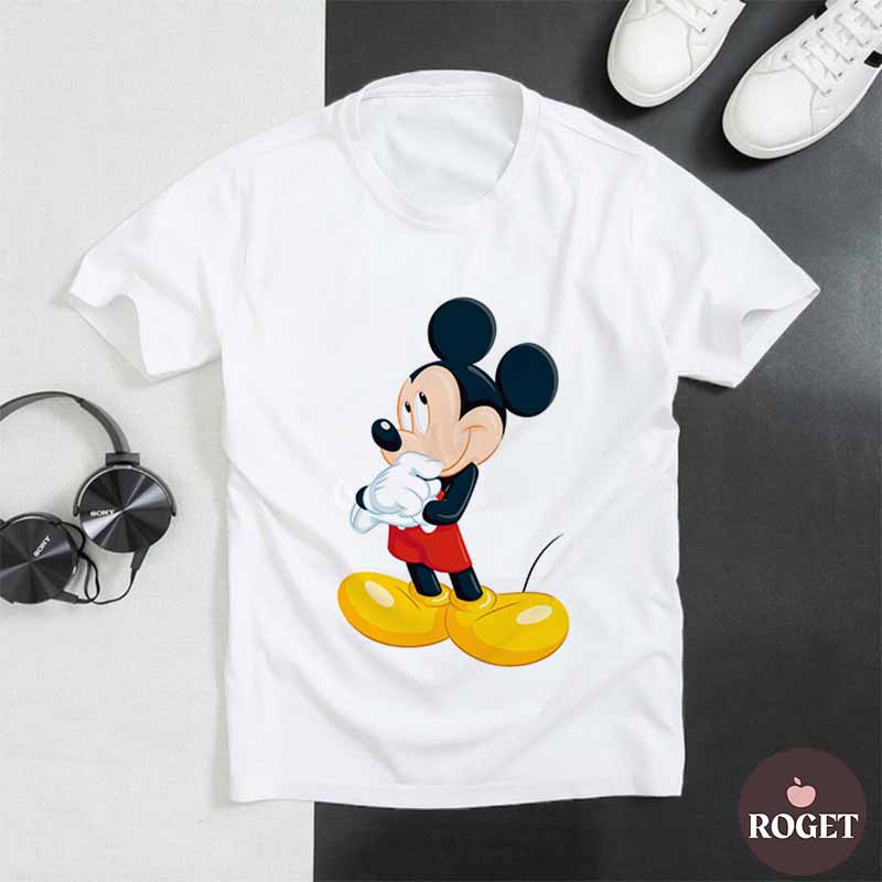 Áo thun Unisex  Mickey suy ngẫm Cotton Thun - Dẽ Thương