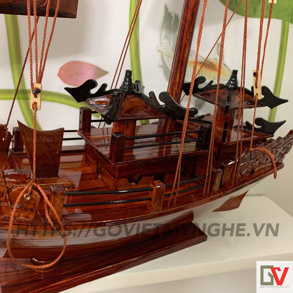 Mô hình thuyền gỗ trang trí thuận buồm xuôi gió - Mô hình Tàu gỗ Hạ Long Rồng cổ - Dài 40cm - Gỗ Tràm Tự Nhiên
