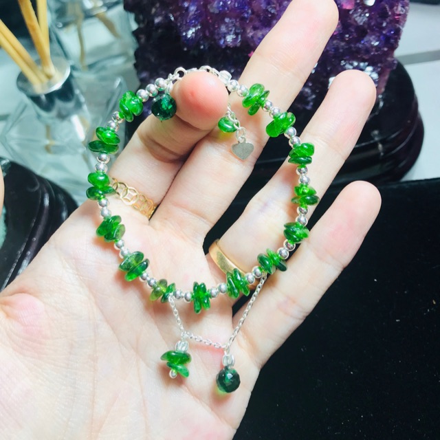 🎉Vòng tay Đá Diopside mix charm bạc 🌟