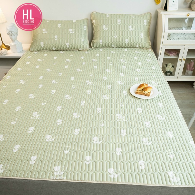 Chiếu điều hòa cao su non 5D Xanh cốm HL Bedding vải lụa Tencel mát cao su non Latex mềm mịn đủ kích thước m6/m8/2m2