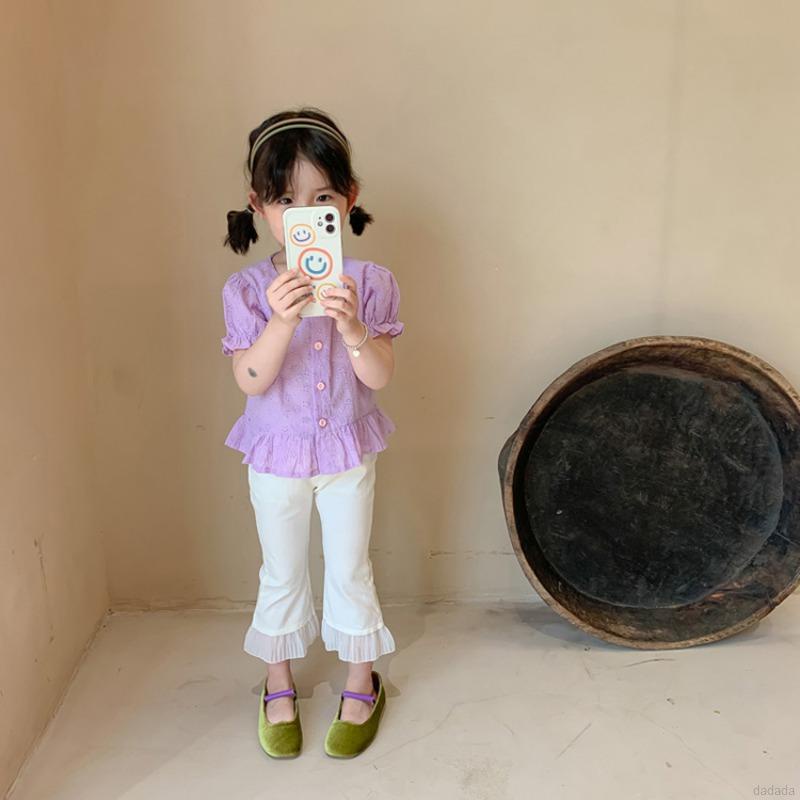 Quần dài ống loe viền ren eo co giãn cho bé gái 3-8 tuổI