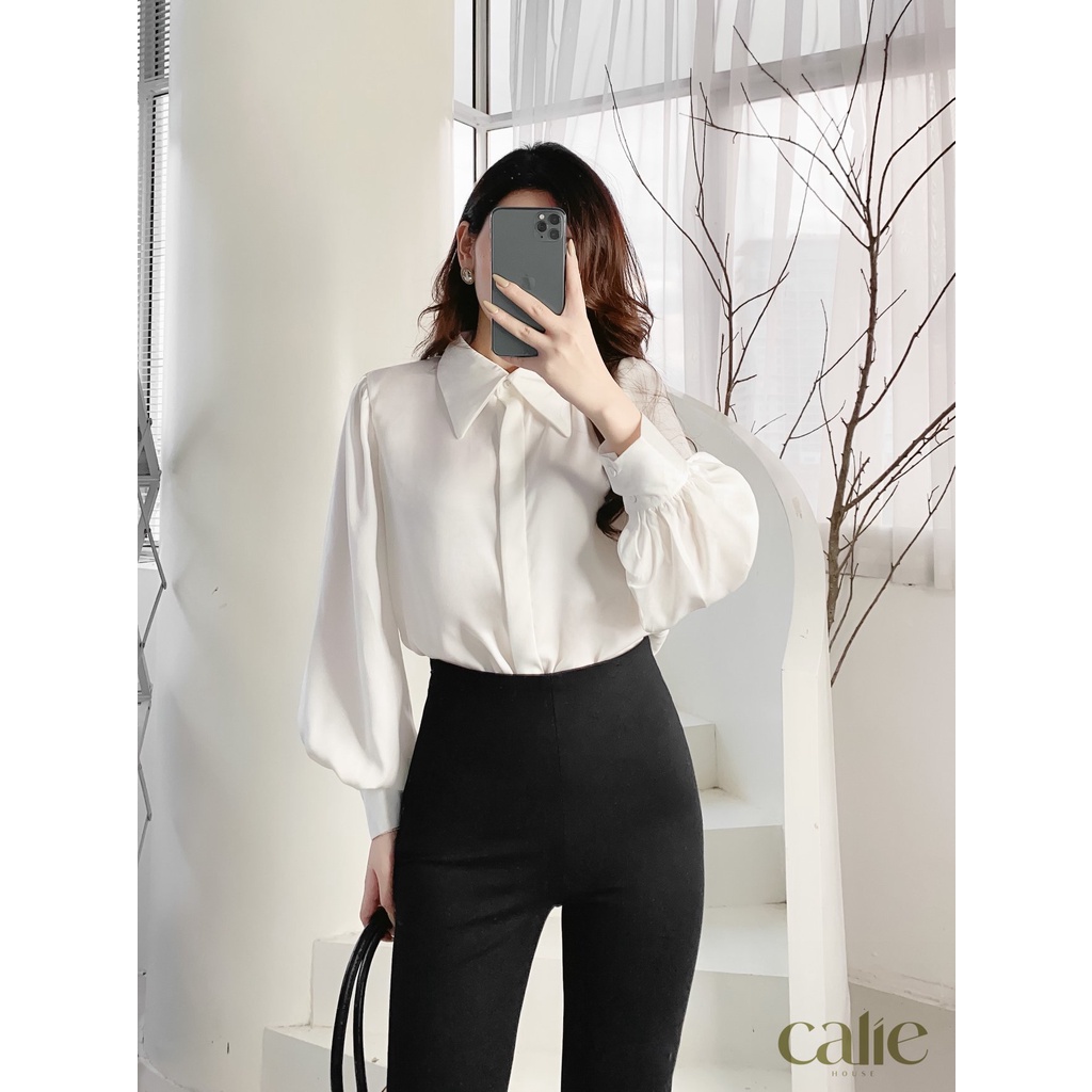 Áo sơ mi lụa nữ dài tay cổ đức form rộng dáng basic thanh lịch thời trang công sở Calie House AS010 | BigBuy360 - bigbuy360.vn