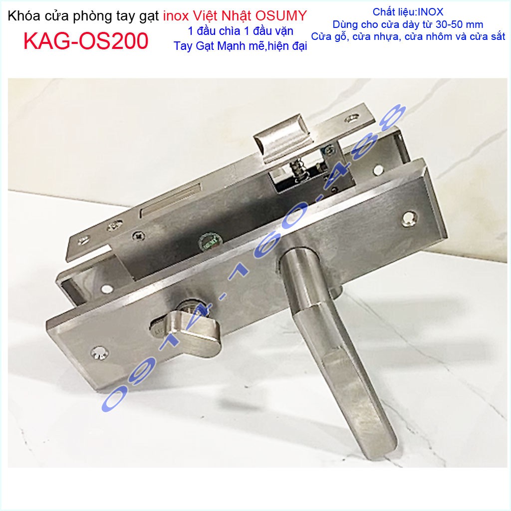 Khóa cửa Việt Nhật KAG-OS201, khóa cửa phòng Inox Việt Nhật cao cấp trọn bộ