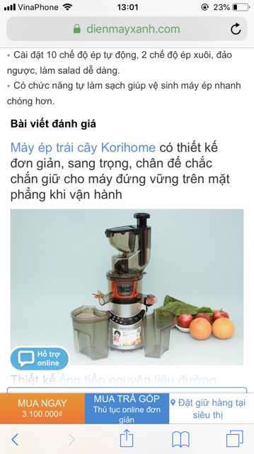 máy ép chậm trái cây korihome jek 844, mới 100%, còn bảo hành 1 đổi 1 ở điện máy xanh toàn quốc.