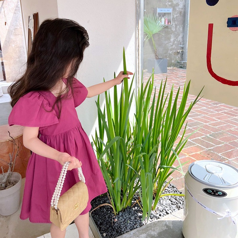 Đầm Công Chúa Cổ Vuông Tay Phồng Cột Dây Thời Trang Mùa Hè Phong Cách Hàn Quốc Cho Bé Gái