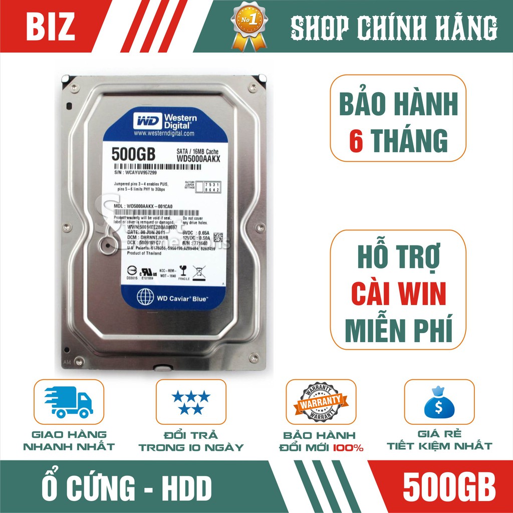 Ổ cứng PC HDD 500GB WD Blue - Bảo hành 6 tháng 1 đổi 1 !!!