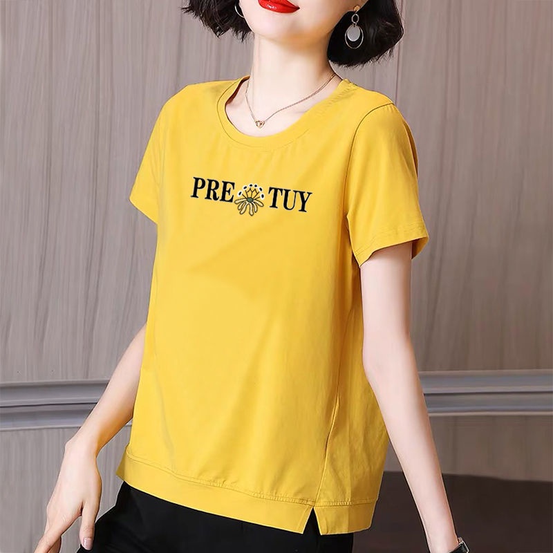 Áo thun tay ngắn dáng rộng thời trang mùa hè cho phụ nữ trung niên