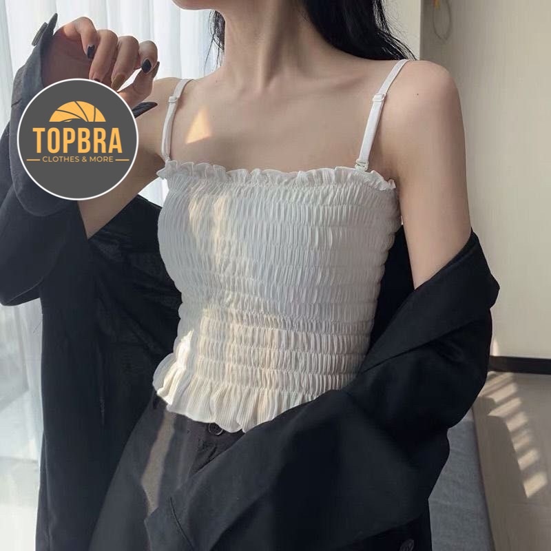 [Che Tên] Áo 2 Dây Croptop Gân Tăm Xếp Li Dáng Ôm TOPBRA