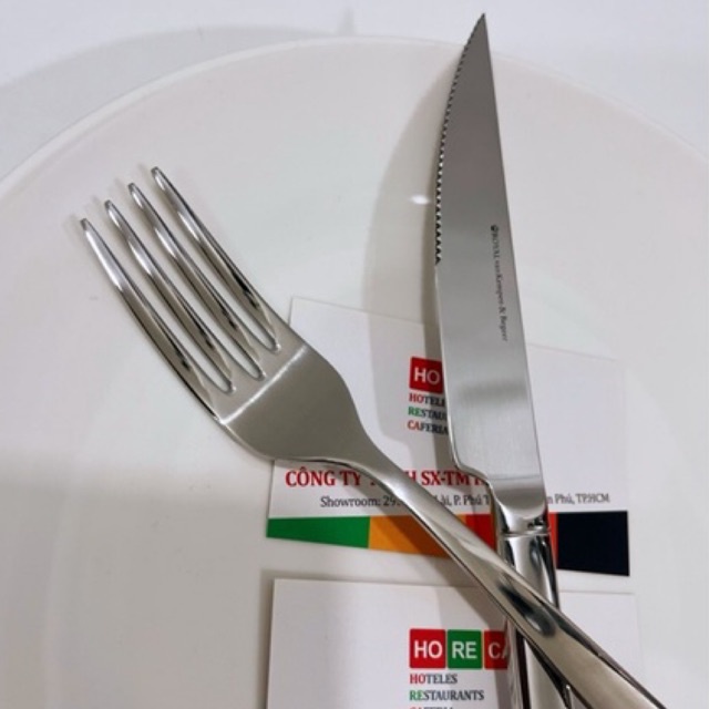 Dao dĩa ăn bít tết  inox 304, đuôi tròn cao cấp, hiệu ROYAL 18-10, chuyên dùng ăn bò bít tết