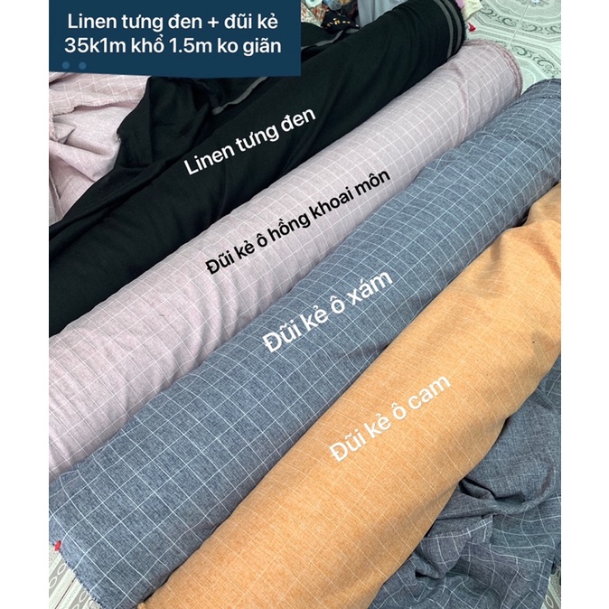 Vải Linen tưng đen + đũi kẻ ô siêu đẹp ( 35k.1m)