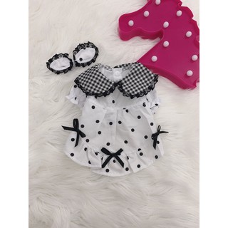 Set đầm chấm bi kèm nơ chó mèo