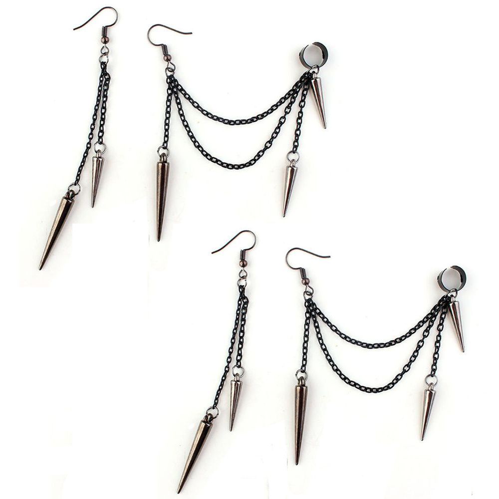 XIANSTORE 2 Pairs Fashion Punk Earrings Party Ear Clip Rivet Long Tassel Rock Jewelry Gothic Hip Hop Vintage Ear Stud