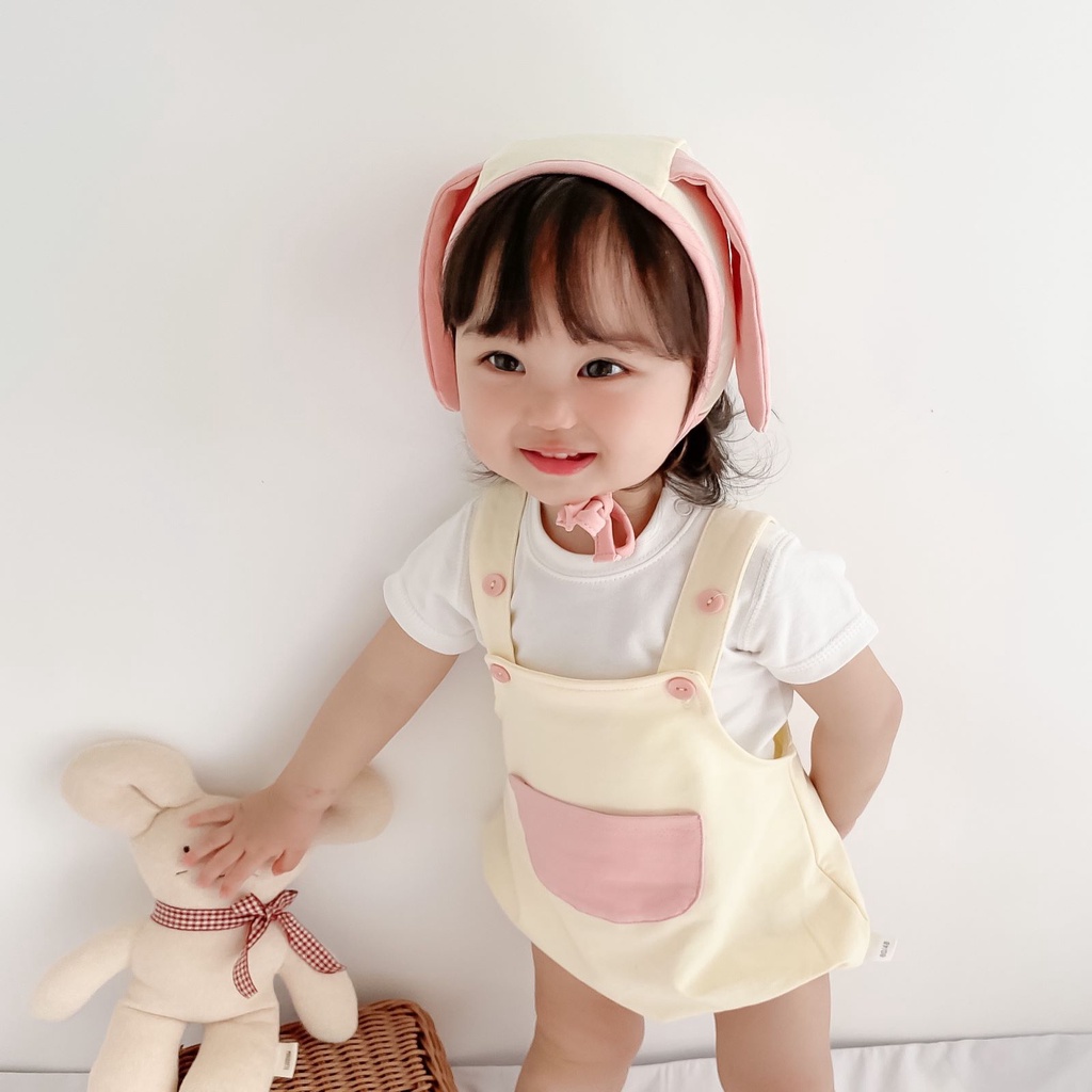 Set áo liền quần và mũ trùm đầu thiết kế tai thỏ/ tai gấu thời trang mùa thu 2021 xinh xắn dành cho bé gái