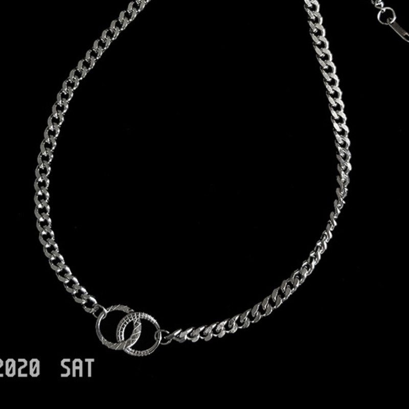 Vòng cổ kim loại mặt tròn đôi thiết kế đơn giản phong cách hip hop 191212