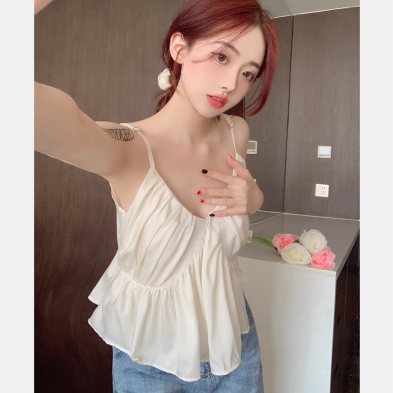 Áo Voan Hai Dây Cổ Chữ V Dáng Rộng Xinh Xắn Cho Nữ