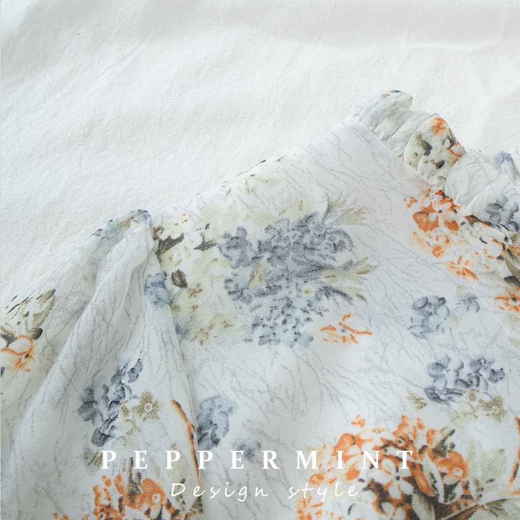 Đầm Voan Hoa Tay Dài Cổ Chữ V Thời Trang 29250